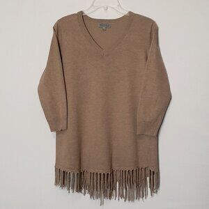 WOMEN'S JOSEPH A. Pullover V-Neck Sweater; 3/4 Sleeves; Fringe; Size Medium